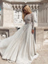 A Line Grey Long Sleeves Backless Satin Prom Dress with Sequins LBQ4347
